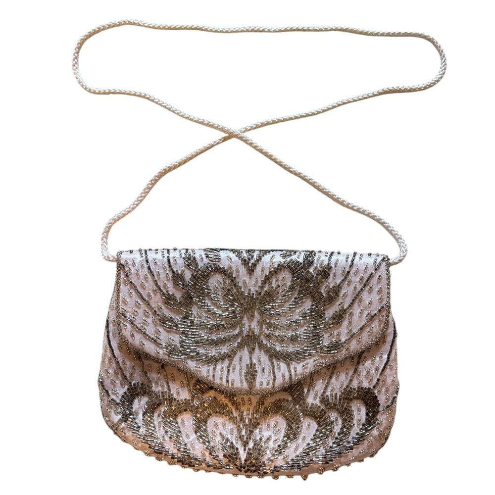 Vintage Beaded Crossbody Purse snap closure Silk lined- 5 X 7 inches- Prom time!